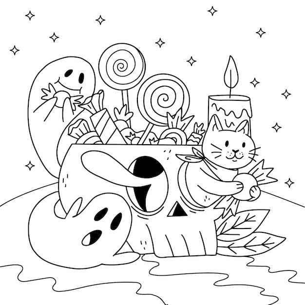 Ręcznie rysowane ilustracja kolorowania strony na obchody halloween