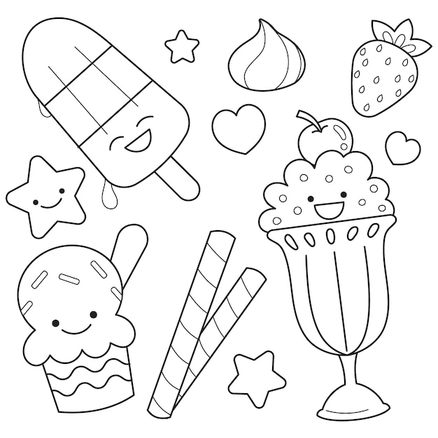 Ręcznie rysowane ilustracja kolorowanka kawaii