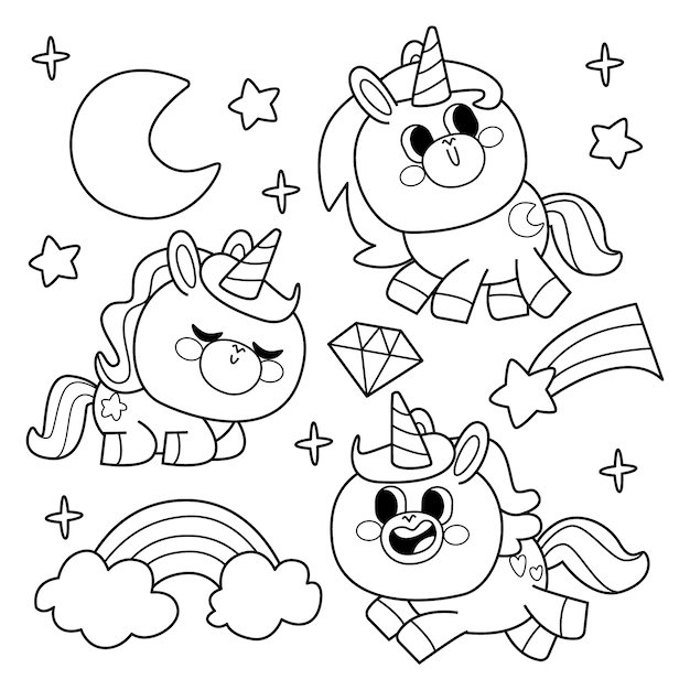 Ręcznie rysowane ilustracja kolorowanka kawaii