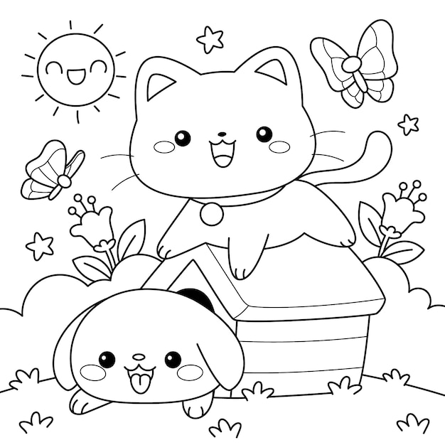 Ręcznie rysowane ilustracja kolorowanka kawaii