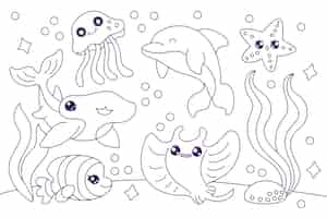 Bezpłatny wektor ręcznie rysowane ilustracja kolorowanka podwodna