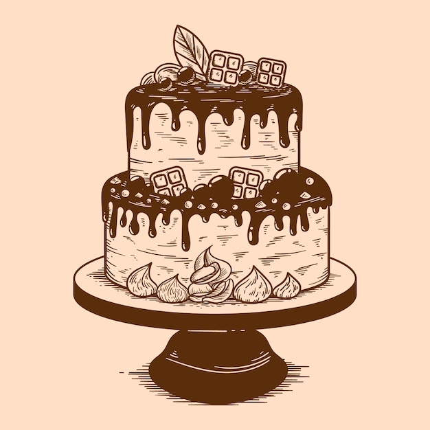Bezpłatny wektor ręcznie rysowane ilustracja konspektu tortu urodzinowego