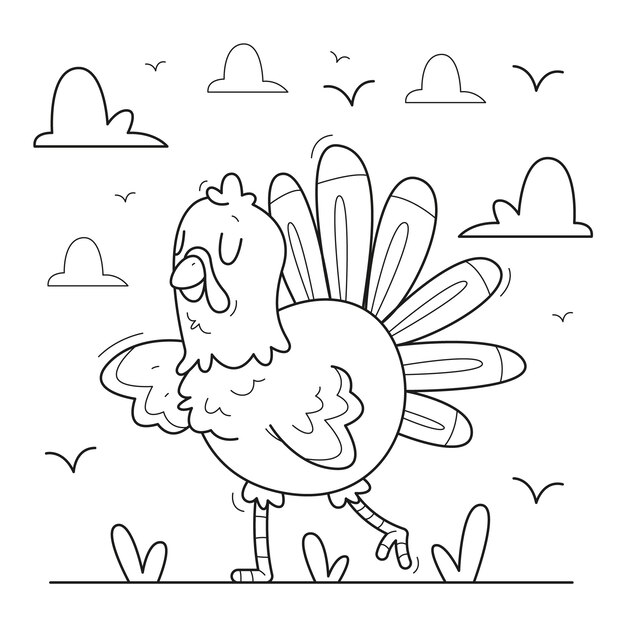 Ręcznie rysowane ilustracja kontur indyka
