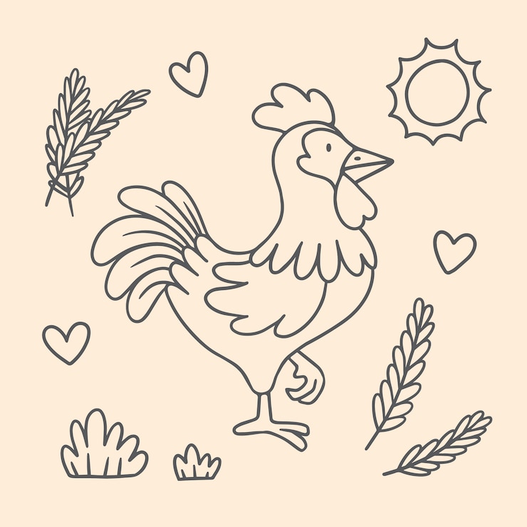Bezpłatny plik Wektor ręcznie rysowane ilustracja kontur koguta