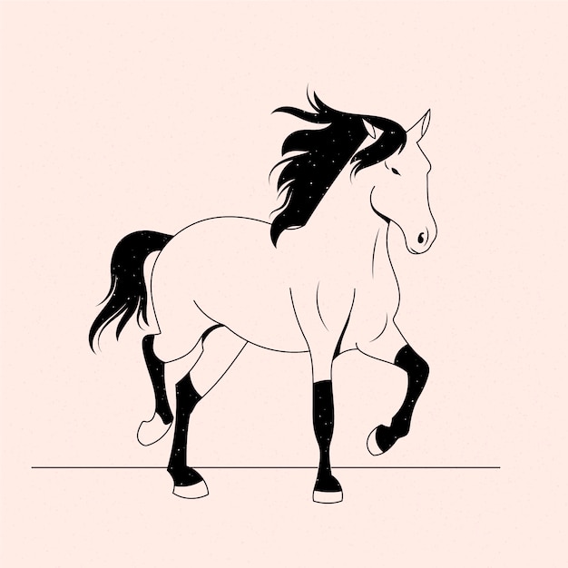 Bezpłatny wektor ręcznie rysowane ilustracja kontur konia