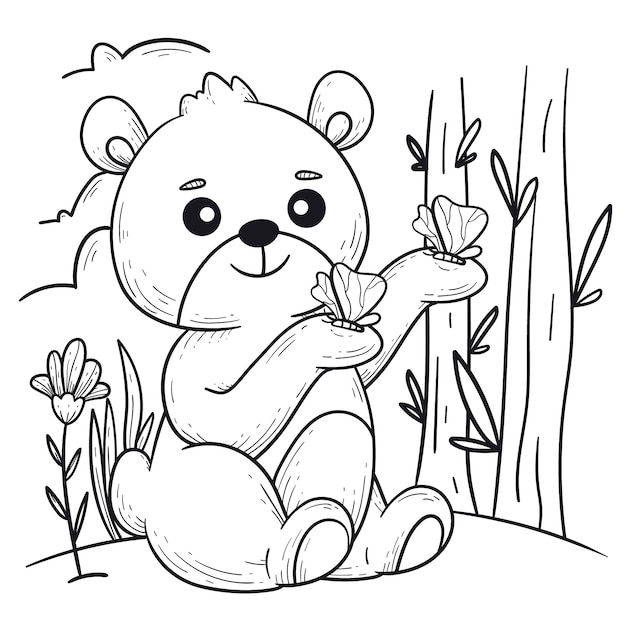 Ręcznie rysowane ilustracja kontur niedźwiedzia
