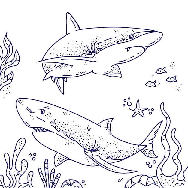 Ręcznie rysowane ilustracja kontur rekina