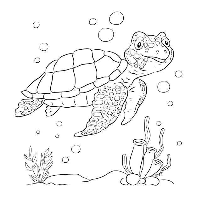 Ręcznie rysowane ilustracja kontur żółwia