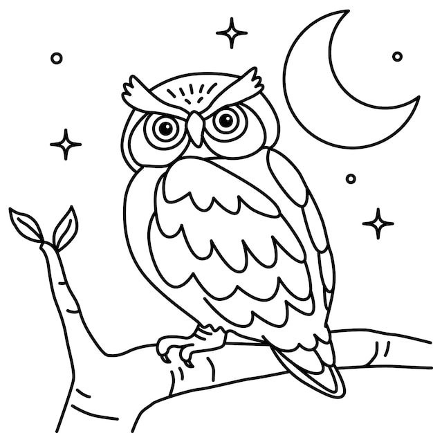 Ręcznie rysowane ilustracja konturowa sowa