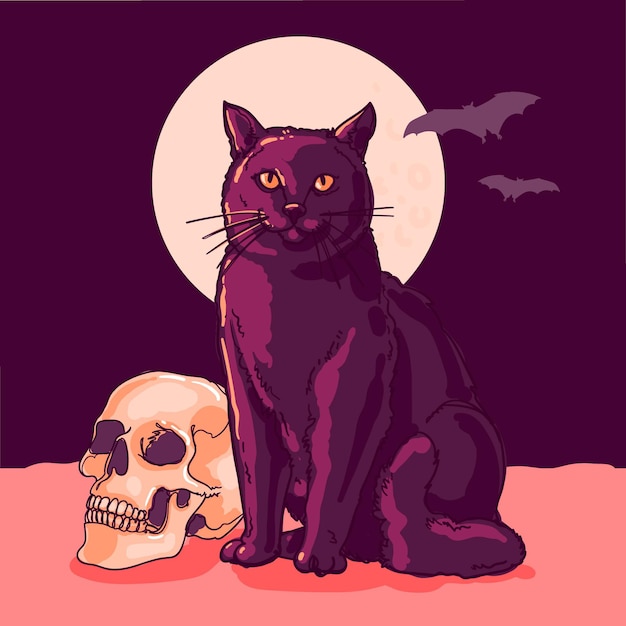 Bezpłatny wektor ręcznie rysowane ilustracja kota halloween