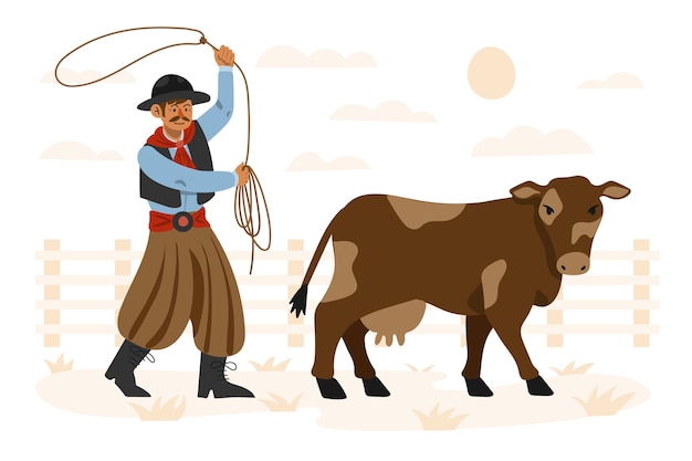 Bezpłatny wektor ręcznie rysowane ilustracja kowboj gaucho