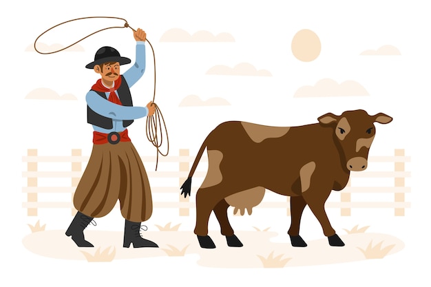 Ręcznie Rysowane Ilustracja Kowboj Gaucho