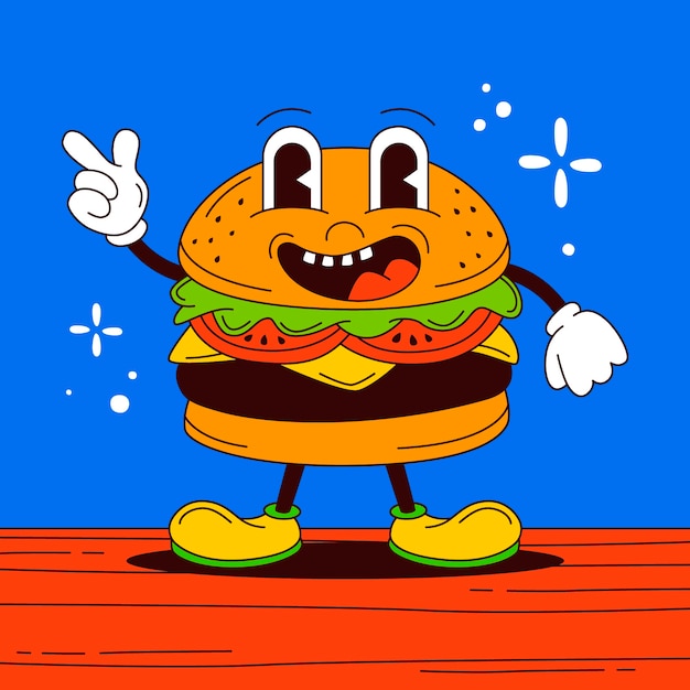 Bezpłatny wektor ręcznie rysowane ilustracja kreskówka burger