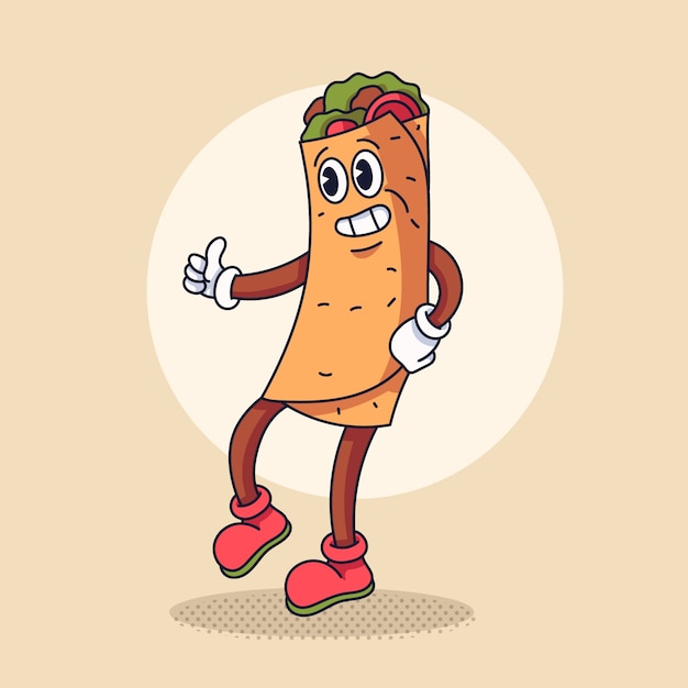 Bezpłatny wektor ręcznie rysowane ilustracja kreskówka burrito