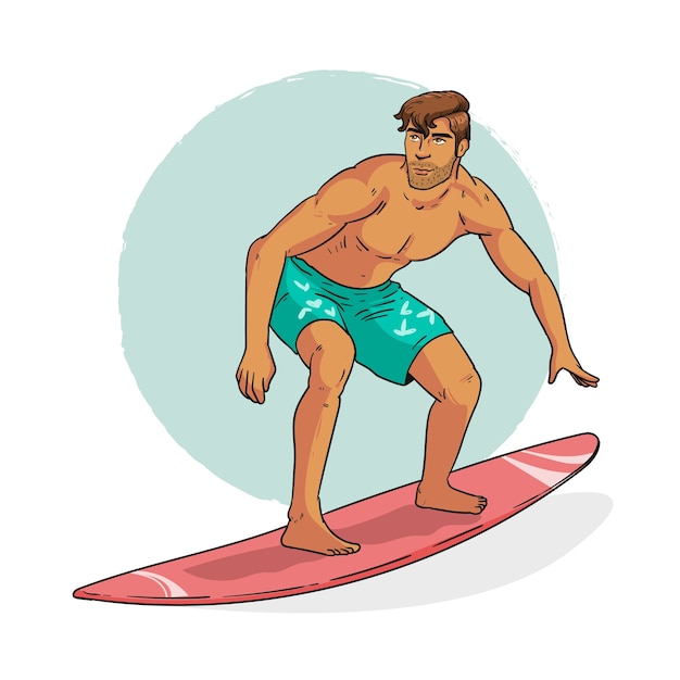 Bezpłatny wektor ręcznie rysowane ilustracja kreskówka deska surfingowa
