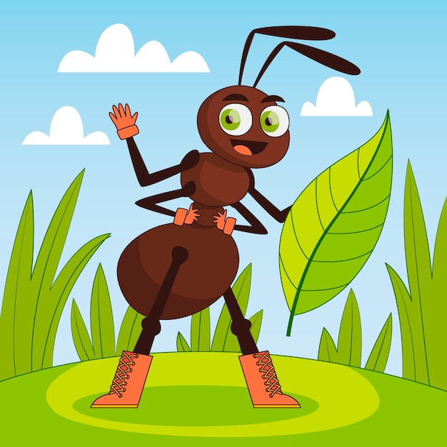 Bezpłatny wektor ręcznie rysowane ilustracja kreskówka mrówka