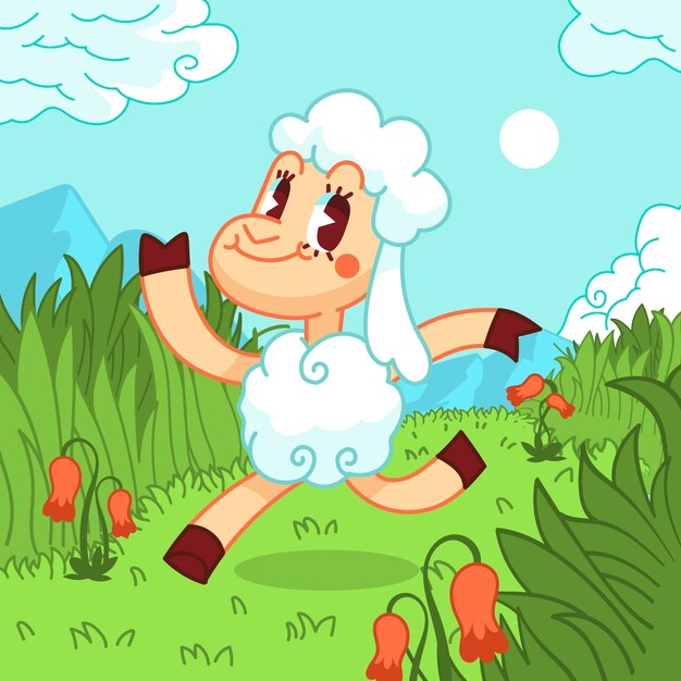 Ręcznie rysowane ilustracja kreskówka owiec