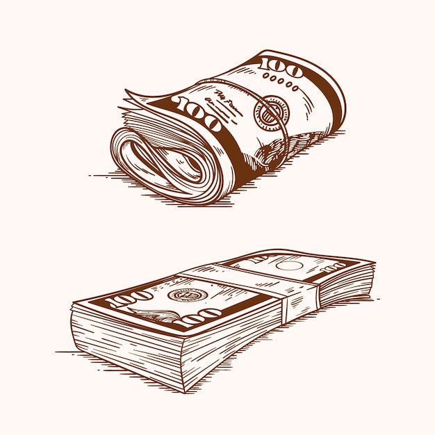 Bezpłatny wektor ręcznie rysowane ilustracja kreskówka pieniądze