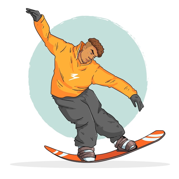 Bezpłatny wektor ręcznie rysowane ilustracja kreskówka snowboard