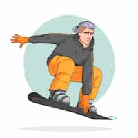 Bezpłatny wektor ręcznie rysowane ilustracja kreskówka snowboard