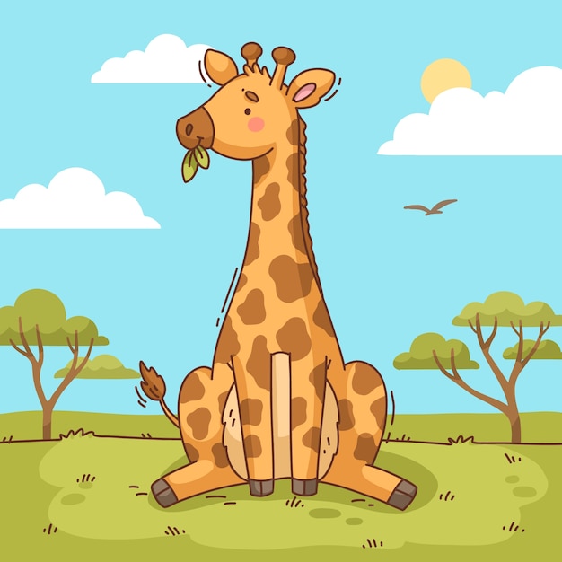 Ręcznie rysowane ilustracja kreskówka żyrafa