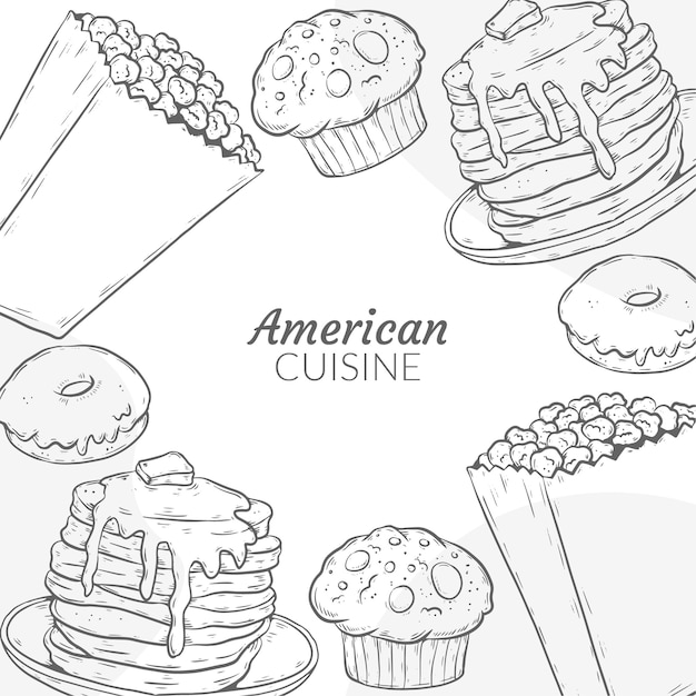 Bezpłatny wektor ręcznie rysowane ilustracja kuchni amerykańskiej