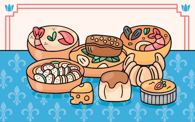 Ręcznie rysowane ilustracja kuchni francuskiej