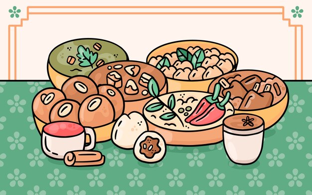 Ręcznie rysowane ilustracja kuchni indyjskiej