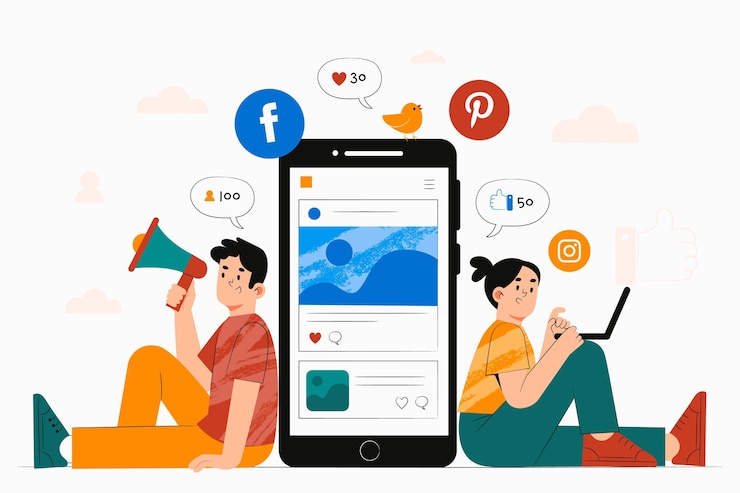 Bezpłatny plik Wektor ręcznie rysowane ilustracja ludzi ze smartfonem do marketingu