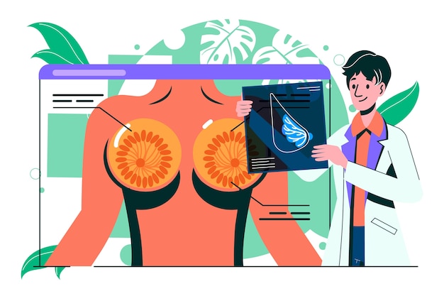 Bezpłatny wektor ręcznie rysowane ilustracja mammografii o płaskiej konstrukcji