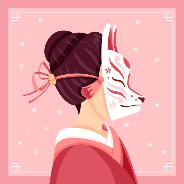 Ręcznie rysowane ilustracja maski kitsune