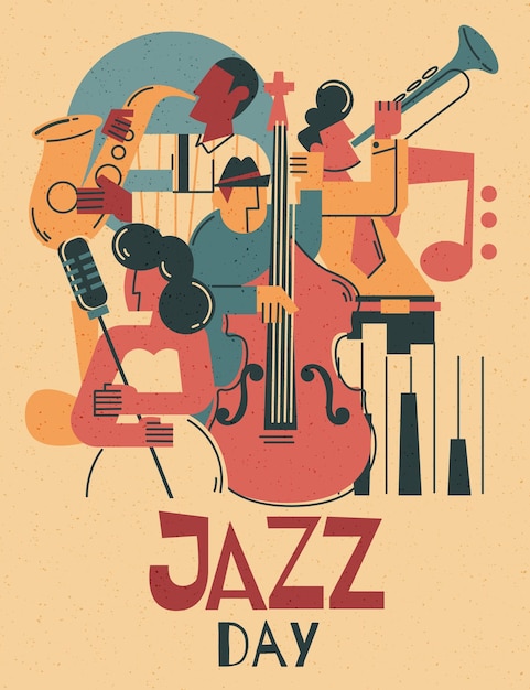 Bezpłatny wektor ręcznie rysowane ilustracja międzynarodowego dnia jazzu