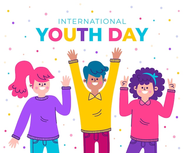 Bezpłatny wektor ręcznie rysowane ilustracja międzynarodowy dzień młodzieży