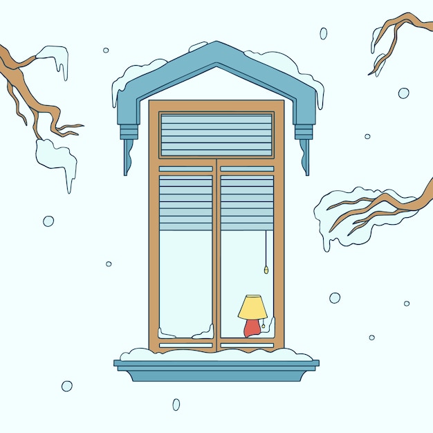 Bezpłatny wektor ręcznie rysowane ilustracja okna zimowego