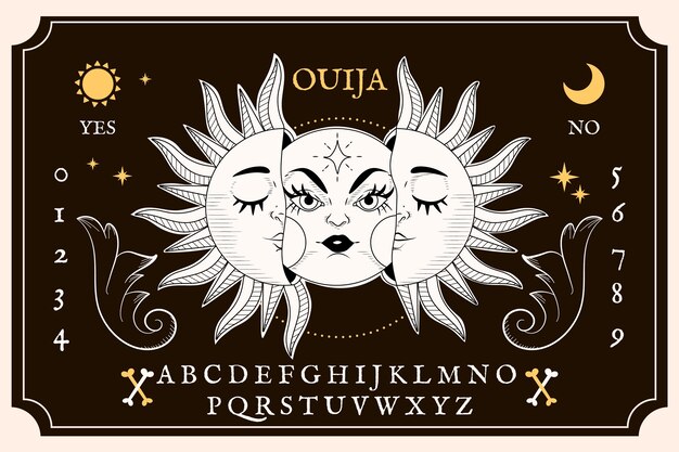 Ręcznie rysowane ilustracja planszy ouija