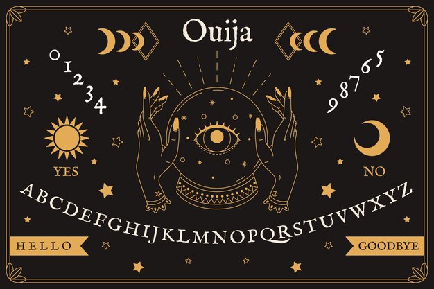 Ręcznie rysowane ilustracja planszy ouija