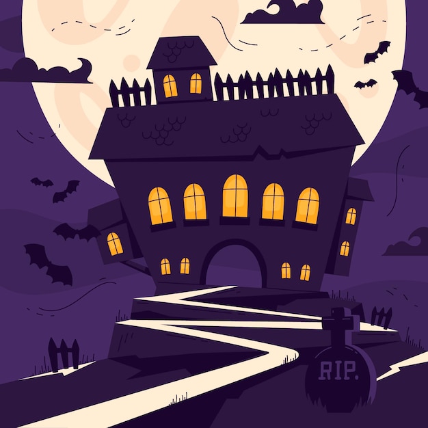 Bezpłatny wektor ręcznie rysowane ilustracja płaski dom halloween