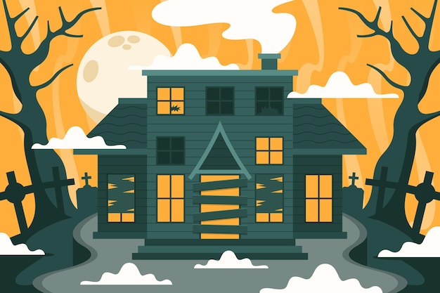 Bezpłatny wektor ręcznie rysowane ilustracja płaski dom halloween