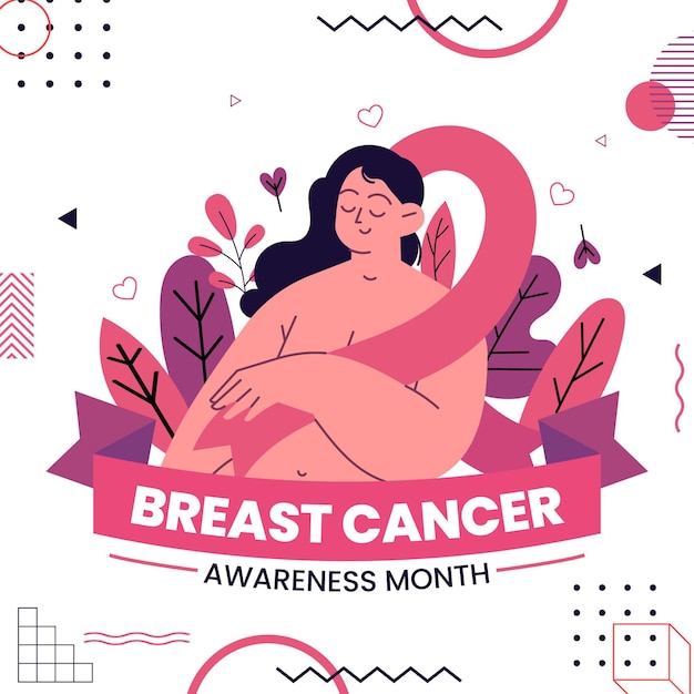 Ręcznie rysowane ilustracja płaski miesiąc świadomości raka piersi