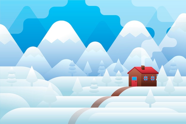 Ręcznie rysowane ilustracja płaski zimowy krajobraz