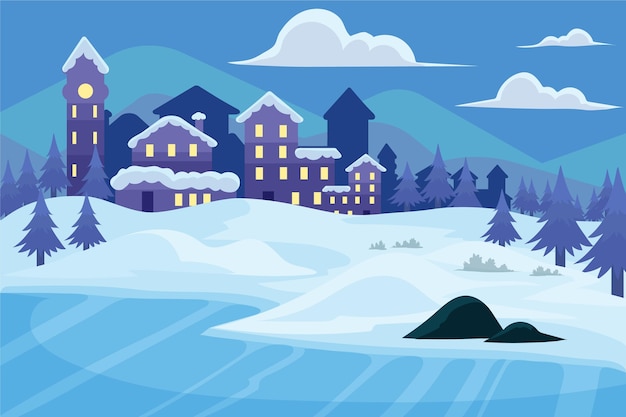 Bezpłatny wektor ręcznie rysowane ilustracja płaskiej zimowej wioski