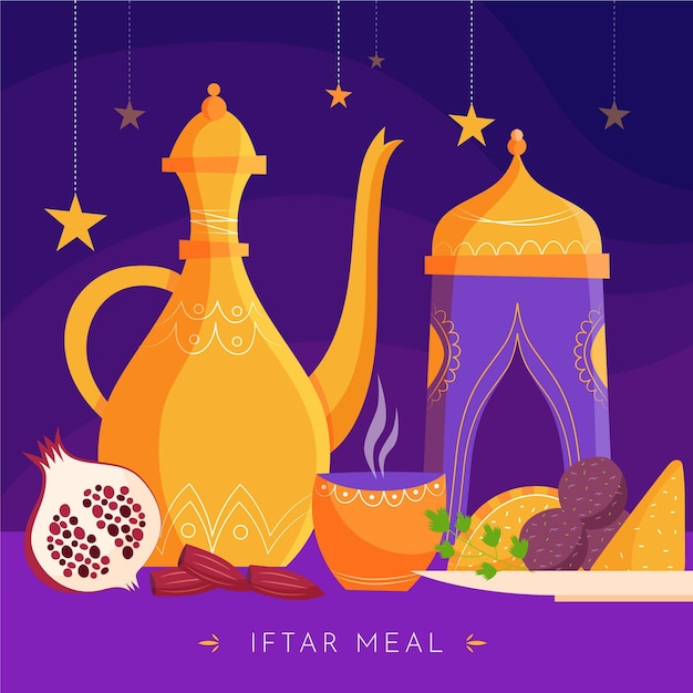 Ręcznie Rysowane Ilustracja Posiłek Iftar