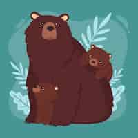 Bezpłatny wektor ręcznie rysowane ilustracja rodziny niedźwiedzia