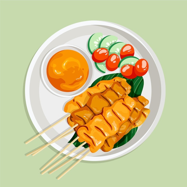 Bezpłatny wektor ręcznie rysowane ilustracja satay