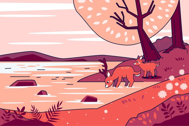 Ręcznie rysowane ilustracja sceny przyrody