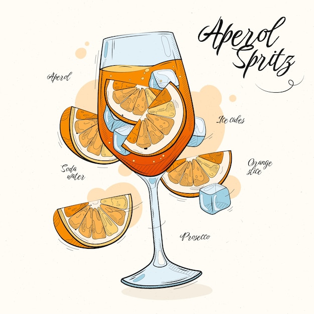 Bezpłatny wektor ręcznie rysowane ilustracja spritz z aperolu