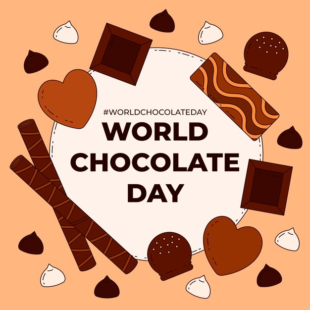 Ręcznie rysowane ilustracja światowego dnia czekolady z czekoladowymi przysmakami