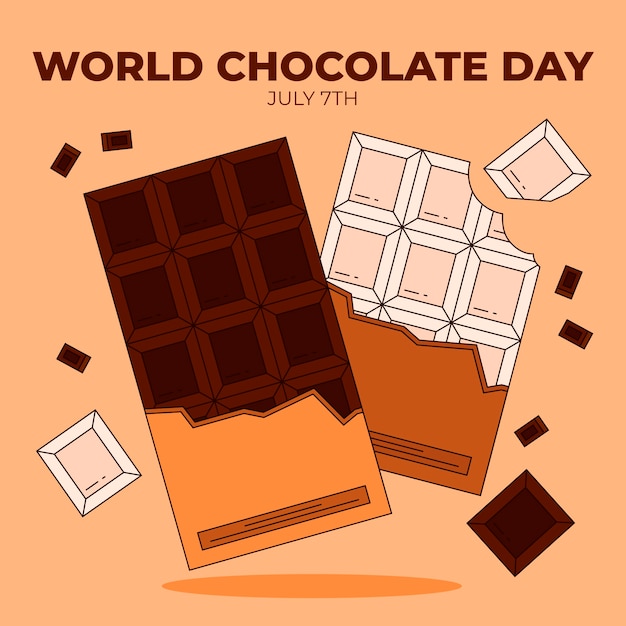 Bezpłatny wektor ręcznie rysowane ilustracja światowego dnia czekolady z tabliczką czekolady