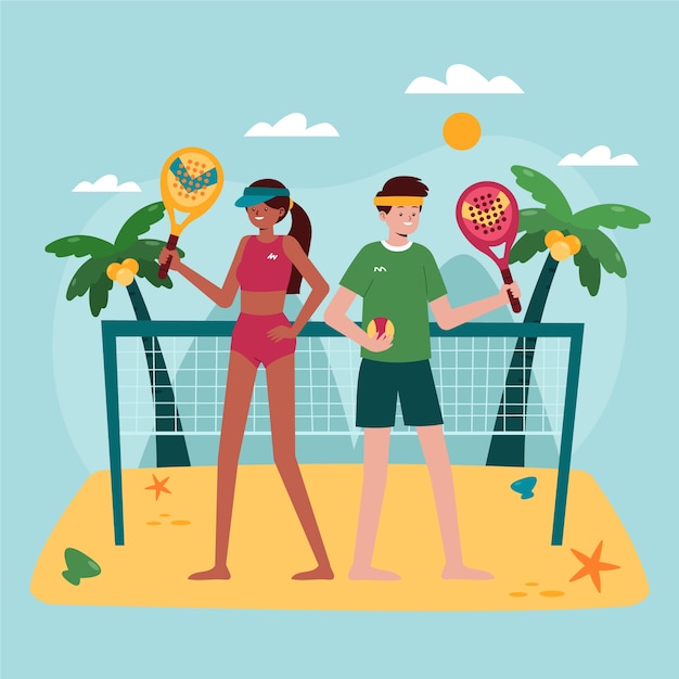 Bezpłatny wektor ręcznie rysowane ilustracja tenisa plażowego