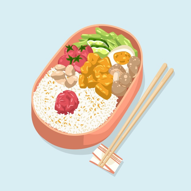 Ręcznie rysowane ilustracja umeboshi bento